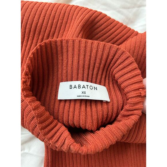 Aritzia Babaton | Orange Sculpt Knit Tie-Back Long-Sleeve Sweater | Sz XS - Picture 6 of 8